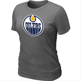 Wholesale Cheap Women\'s NHL Edmonton Oilers Big & Tall Logo T-Shirt Dark Grey