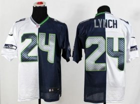 Wholesale Cheap Nike Seahawks #24 Marshawn Lynch White/Steel Blue Men\'s Stitched NFL Elite Split Jersey