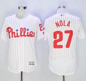 Wholesale Cheap Phillies #27 Aaron Nola White(Red Strip) Flexbase Authentic Collection Stitched MLB Jersey