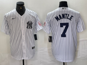 Cheap Men\'s New York Yankees #7 Mickey Mantle Name White With Patch 2024 Cool Base Stitched Jersey