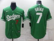 Wholesale Cheap Men's Los Angeles Dodgers #7 Julio Urias Green St Patrick's Day 2021 Mexican Heritage Stitched Baseball Jersey