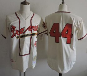 Wholesale Cheap Mitchell And Ness 1957 Braves #44 Hank Aaron Cream Throwback Stitched MLB Jersey