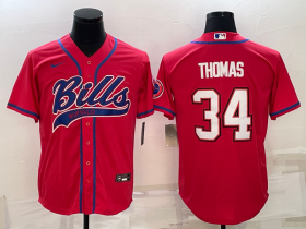 Wholesale Cheap Men\'s Buffalo Bills #34 Thurman Thomas Red With Patch Cool Base Stitched Baseball Jersey