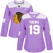 Wholesale Cheap Adidas Blackhawks #19 Jonathan Toews Purple Authentic Fights Cancer Women's Stitched NHL Jersey