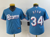 Cheap Youth Texas Rangers #34 Nolan Ryan Light Blue Team Logo Cool Base Jersey