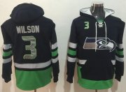 Wholesale Cheap Nike Seahawks #3 Russell Wilson Navy Blue/Green Name & Number Pullover NFL Hoodie