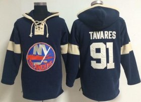 Wholesale Cheap New York Islanders #91 John Tavares Dark Blue Pullover NHL Hoodie
