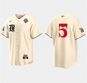 Men\'s Texas Rangers #5 Corey Seager Cream 2023 World Series City Connect Stitched Baseball Jersey