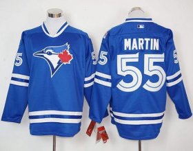 Wholesale Cheap Blue Jays #55 Russell Martin Blue Long Sleeve Stitched MLB Jersey