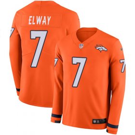 Wholesale Cheap Nike Broncos #7 John Elway Orange Team Color Men\'s Stitched NFL Limited Therma Long Sleeve Jersey