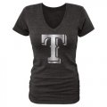 Wholesale Cheap Women's Texas Rangers Fanatics Apparel Platinum Collection V-Neck Tri-Blend T-Shirt Black