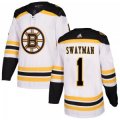 Wholesale Cheap Men's Boston Bruins #1 Jeremy Swayman Adidas Authentic Away Jersey - White