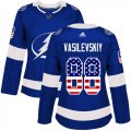 Wholesale Cheap Adidas Lightning #88 Andrei Vasilevskiy Blue Home Authentic USA Flag Women's Stitched NHL Jersey