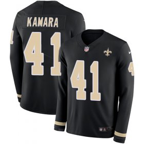 Wholesale Cheap Nike Saints #41 Alvin Kamara Black Team Color Youth Stitched NFL Limited Therma Long Sleeve Jersey