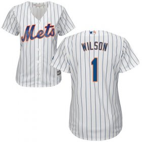 Wholesale Cheap Mets #1 Mookie Wilson White(Blue Strip) Home Women\'s Stitched MLB Jersey