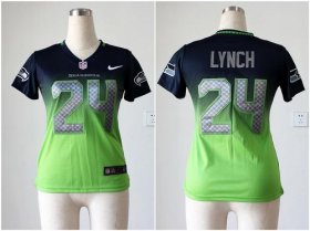 Wholesale Cheap Nike Seahawks #24 Marshawn Lynch Steel Blue/Green Women\'s Stitched NFL Elite Fadeaway Fashion Jersey