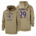 Wholesale Cheap Baltimore Ravens #29 Earl Thomas III Nike Tan 2019 Salute To Service Name & Number Sideline Therma Pullover Hoodie