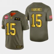 Wholesale Cheap Kansas City Chiefs #15 Patrick Mahomes Men's Nike Olive Gold 2019 Salute to Service Limited NFL 100 Jersey