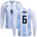 Wholesale Cheap Argentina #6 Insua Home Long Sleeves Soccer Country Jersey