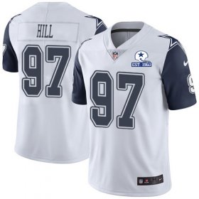 Wholesale Cheap Nike Cowboys #97 Trysten Hill White Men\'s Stitched With Established In 1960 Patch NFL Limited Rush Jersey