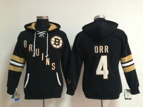 Wholesale Cheap Boston Bruins #4 Bobby Orr Black Women\'s Old Time Heidi NHL Hoodie