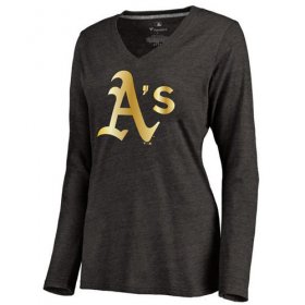 Wholesale Cheap Women\'s Oakland Athletics Gold Collection Long Sleeve V-Neck Tri-Blend T-Shirt Black