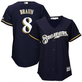 Wholesale Cheap Brewers #8 Ryan Braun Navy Blue Alternate Women\'s Stitched MLB Jersey
