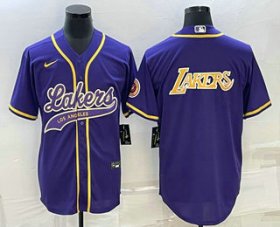 Cheap Men\'s Los Angeles Lakers Purple Big Logo Cool Base Stitched Baseball Jerseys