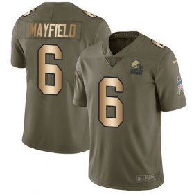 Wholesale Cheap Nike Browns #6 Baker Mayfield Olive/Gold Men\'s Stitched NFL Limited 2017 Salute To Service Jersey