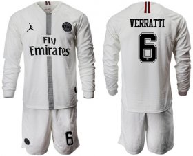 Wholesale Cheap Paris Saint-Germain #6 Verratti White Jordan Long Sleeves Soccer Club Jersey
