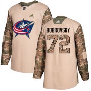 Wholesale Cheap Adidas Blue Jackets #72 Sergei Bobrovsky Camo Authentic 2017 Veterans Day Stitched NHL Jersey