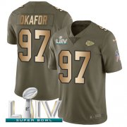 Wholesale Cheap Nike Chiefs #97 Alex Okafor Olive/Gold Super Bowl LIV 2020 Men's Stitched NFL Limited 2017 Salute To Service Jersey