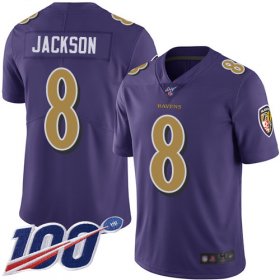 Wholesale Cheap Nike Ravens #8 Lamar Jackson Purple Men\'s Stitched NFL Limited Rush 100th Season Jersey