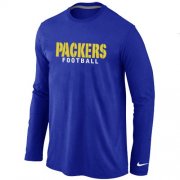 Wholesale Cheap Nike Green Bay Packers Authentic Font Long Sleeve T-Shirt Blue
