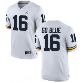 Wholesale Cheap Men\'s Michigan Wolverines #16 GO BLUE White Stitched College Football Brand Jordan NCAA Jersey