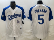 Cheap Men's Los Angeles Dodgers #5 Freddie Freeman White Blue Fashion Stitched Cool Base Limited Jersey