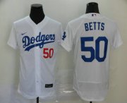 Wholesale Cheap Men's Los Angeles Dodgers #50 Mookie Betts White Stitched MLB Flex Base Nike Jersey