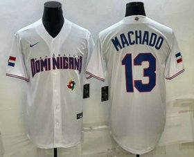 Cheap Men\'s Dominican Republic Baseball #13 Manny Machado 2023 White World Baseball Classic Stitched Jersey