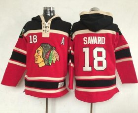 Wholesale Cheap Blackhawks #18 Denis Savard Red Sawyer Hooded Sweatshirt Stitched NHL Jersey