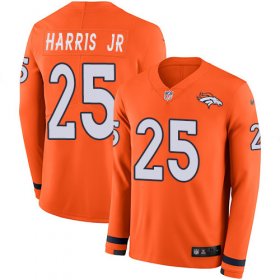 Wholesale Cheap Nike Broncos #25 Chris Harris Jr Orange Team Color Men\'s Stitched NFL Limited Therma Long Sleeve Jersey
