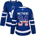 Wholesale Cheap Adidas Maple Leafs #34 Auston Matthews Blue Home Authentic USA Flag Women's Stitched NHL Jersey