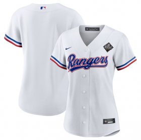 Women\'s Texas Rangers Blank White 2023 World Series Stitched Baseball Jersey(Run Small)