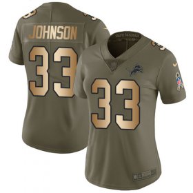 Wholesale Cheap Nike Lions #33 Kerryon Johnson Olive/Gold Women\'s Stitched NFL Limited 2017 Salute to Service Jersey
