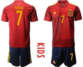 Wholesale Cheap Youth 2021 European Cup Spain home red 7 Soccer Jersey
