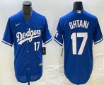 Cheap Men's Los Angeles Dodgers #17 Shohei Ohtani Number Blue Stitched Cool Base Nike Jersey