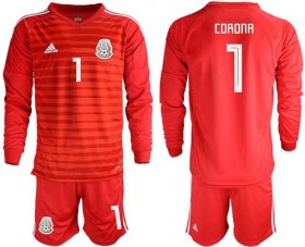 Wholesale Cheap Mexico #1 Corona Red Long Sleeves Goalkeeper Soccer Country Jersey