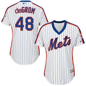 Wholesale Cheap Mets #48 Jacob deGrom White(Blue Strip) Alternate Women\'s Stitched MLB Jersey