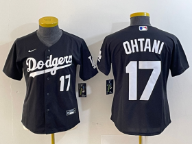 Cheap Women\'s Los Angeles Dodgers #17 Shohei Ohtani Number Black Turn Back The Clock Stitched Cool Base Jersey