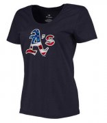 Wholesale Cheap Women's Oakland Athletics USA Flag Fashion T-Shirt Navy Blue