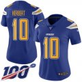 Wholesale Cheap Nike Chargers #10 Justin Herbert Electric Blue Women's Stitched NFL Limited Rush 100th Season Jersey